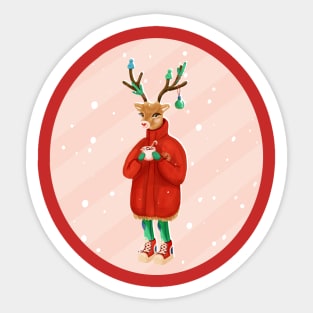 Christmas Deer Drinking cacao Sticker